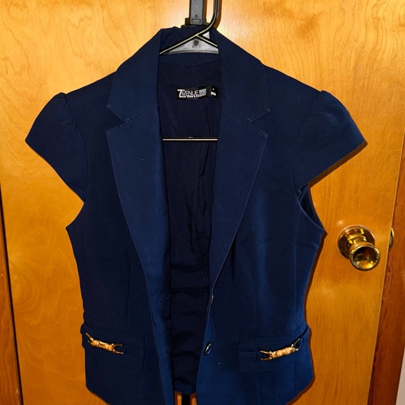 New York & Company Jackets & Blazers - New York & Company Navy Short Sleeve Blazer with Gold Trim